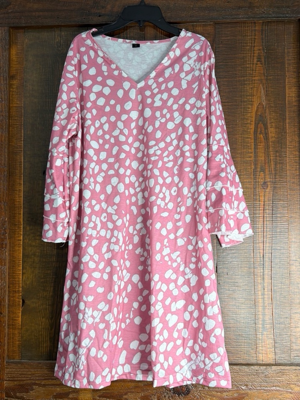 Pink V-Neck Printed Swing Dress